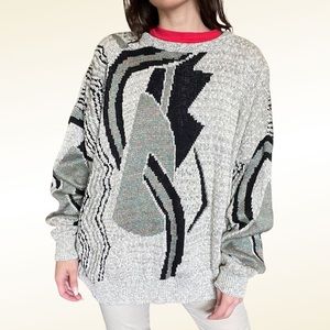 90s Retro Art Deco Knit Oversized Sweater